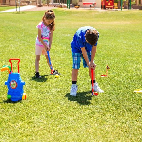  [아마존베스트]ToyVelt Kids Golf Club Set  Golf CartWith Wheels, 3 Colorful Golf Sticks, 3 Balls & 2 Practice Holes  Fun Young Golfer Sports Toy Kit for Boys &Girls  Promotes Physical & Mental