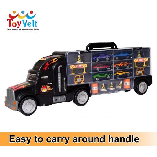  [아마존베스트]Toy Truck Transport Car Carrier Toy for Boys and Girls age 3 - 10 yrs old - Hauler Truck Includes 6 Toy Cars and Accessories - Car Truck Fits 28 Car Slots - Ideal Gift For Kids