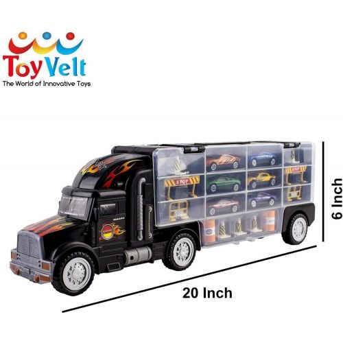  [아마존베스트]Toy Truck Transport Car Carrier Toy for Boys and Girls age 3 - 10 yrs old - Hauler Truck Includes 6 Toy Cars and Accessories - Car Truck Fits 28 Car Slots - Ideal Gift For Kids