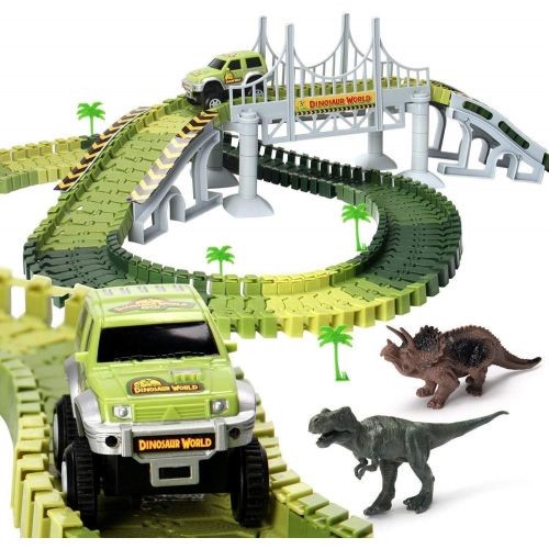  [아마존베스트]ToyVelt Dinosaur Toys Race Track Toy Set - 206 Pieces Road Race-Flexible Track Set - Create a Road Toy Dinosaur World for Christmas & Birthday Gift for Boys & Girls Ages 3,4,5,6, Y