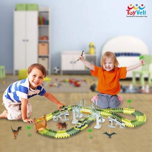  [아마존베스트]ToyVelt Dinosaur Toys Race Track Toy Set - 206 Pieces Road Race-Flexible Track Set - Create a Road Toy Dinosaur World for Christmas & Birthday Gift for Boys & Girls Ages 3,4,5,6, Y