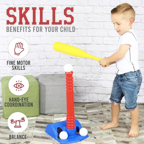  Toyvelt T-Ball Set for Toddlers, Kids, Baseball Tee Game Includes 6 Balls, Adjustable T Height - Adapts with Your Childs Growth Spurts, Improves Batting Skills for Boys & Girls