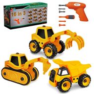 Toyvelt Construction Take Apart Trucks Stem Learning Take Apart Toys With Electric Drill - Dump Truck, Cement Truck & Digger Toy, With Drill Included, Great Gift For Boys & Girls A