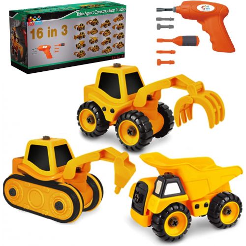  Toyvelt Construction Take Apart Trucks Stem Learning Take Apart Toys With Electric Drill - Dump Truck, Cement Truck & Digger Toy, With Drill Included, Great Gift For Boys & Girls A
