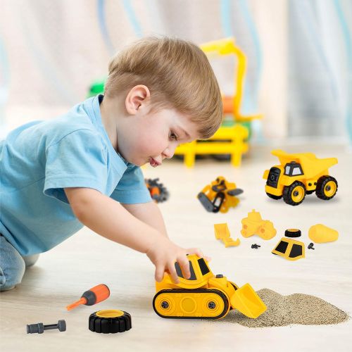  Toyvelt Construction Take Apart Trucks Stem Learning Take Apart Toys With Electric Drill - Dump Truck, Cement Truck & Digger Toy, With Drill Included, Great Gift For Boys & Girls A