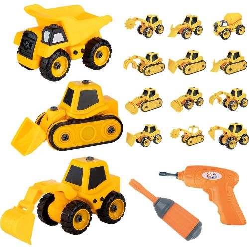  Toyvelt Construction Take Apart Trucks Stem Learning Take Apart Toys With Electric Drill - Dump Truck, Cement Truck & Digger Toy, With Drill Included, Great Gift For Boys & Girls A