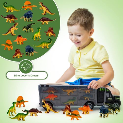  Toyvelt 15 Dinosaurs Transport Car Carrier Truck Toy With Dinosaur Toys Inside - The Best Dinosaur Toy For Boys And Girls Ages 3,4,5, Years Old And Up