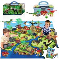 ToyVelt Dinosaur Play Set Dinosaur Toys Includes Dinosaur Figures, Trees, Rocks, PlayMat, And A Beautiful Container Create a Dino World Great Gift for Boys & Girls Ages 3,4,5,6, an
