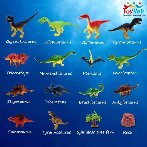  ToyVelt Dinosaur Play Set Dinosaur Toys Includes Dinosaur Figures, Trees, Rocks, PlayMat, And A Beautiful Container Create a Dino World Great Gift for Boys & Girls Ages 3,4,5,6, an