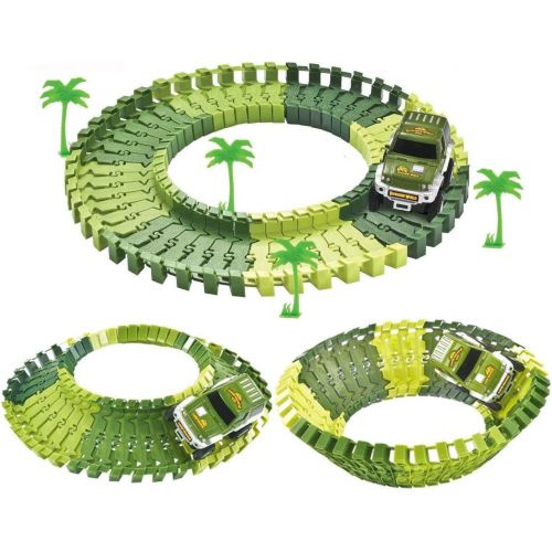  ToyVelt Dinosaur Toys Race Track Toy Set - Create A Dinosaur World Road Race,Flexible Track Playset - Includes 2 Cars and A Container Best Gift for Boys & Girls Ages 3,4,5,6, Years