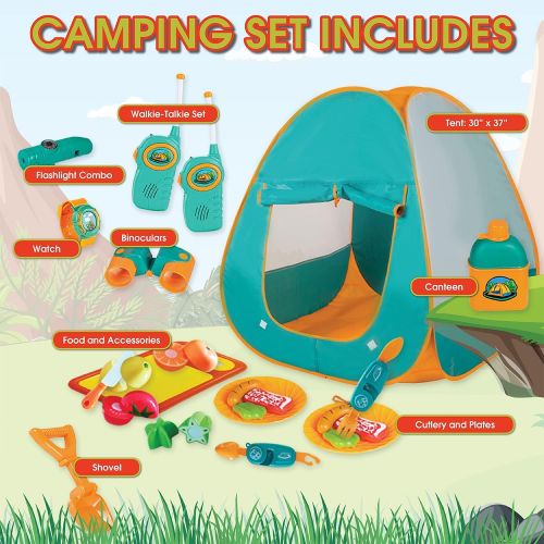  [아마존베스트]ToyVelt Kids Camping Tent Set -Includes Tent, Telescope, 2 Walkie Talkies, and Full Camping Gear Set Indoor and Outdoor Toy - Best Present for 3 4 5 6 Year Old Boys and Girls and U