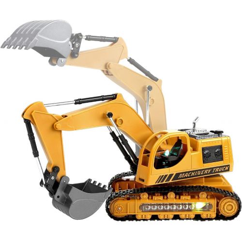  [아마존 핫딜] Toyard Remote Control Excavator Toy for Boys & Girls Excavator Toy for Toddlers Toy for Gifts Birthday Gift for Boys Toy Excavator with Flashing Lights (Upgrade Version), Yellow