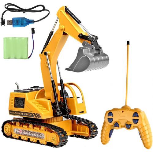  [아마존 핫딜] Toyard Remote Control Excavator Toy for Boys & Girls Excavator Toy for Toddlers Toy for Gifts Birthday Gift for Boys Toy Excavator with Flashing Lights (Upgrade Version), Yellow