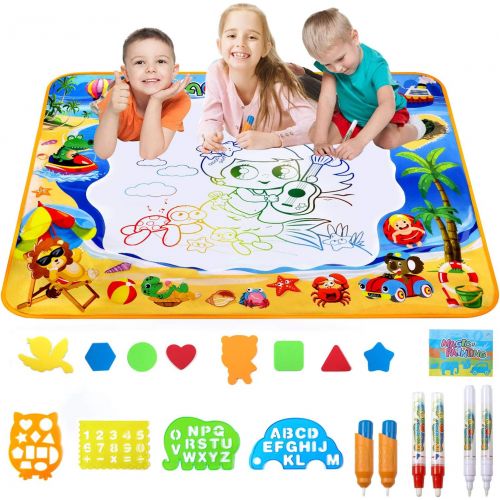  [아마존베스트]Toyard Doodle Mat, Large Aqua Magic Water Drawing Mat Toy Gifts for Boys Girls Kids Painting Writing Pad Educational Learning Toys for Toddler