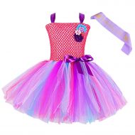 Toycost Rainbow Tutu Princess Dress Up for Girls Kids Princess Birthday Party Costume Outfit with Sash(S~2t, Rose)