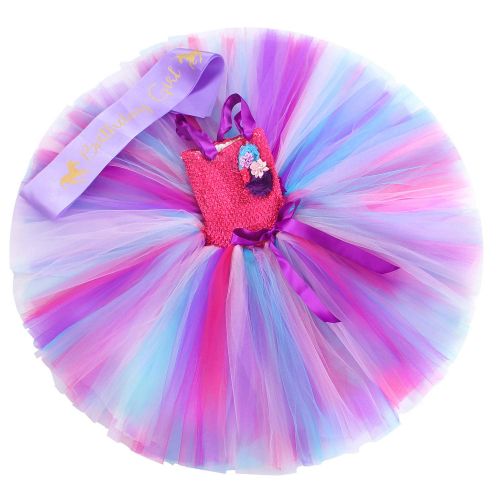  Toycost Rainbow Tutu Princess Dress Up for Girls Kids Princess Birthday Party Costume Outfit with Sash(S~2t, Rose)