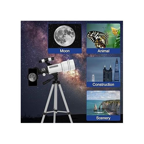  ToyerBee Telescope for Adults & Kids, 70mm Aperture Astronomical Refractor Telescopes for Astronomy Beginners (15X-150X), 300mm Portable Telescope with an Phone Adapter & A Wireless Remote