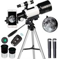 Telescope for Adults & Kids, 70mm Aperture Refractor (15X-150X) Portable Travel Telescope with Phone Adapter & Wireless Remote, Astronomy Beginners Gifts, Black