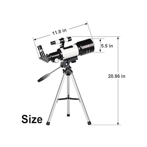  Telescope for Adults & Kids, 70mm Aperture Refractor Telescopes (15X-150X) for Astronomy Beginners, Portable Travel Telescope with Phone Adapter & Wireless Remote, Astronomy Gifts for Kids BLACK