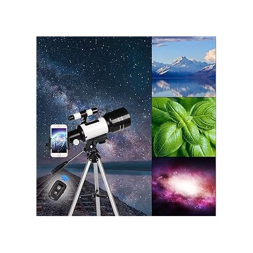  Telescope for Adults & Kids, 70mm Aperture Refractor Telescopes (15X-150X) for Astronomy Beginners, Portable Travel Telescope with Phone Adapter & Wireless Remote, Astronomy Gifts for Kids BLACK
