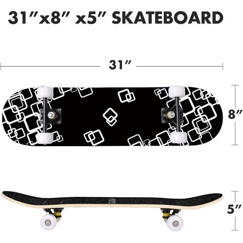  ToyerBee Skateboard, Skateboards for Beginners, Kids & Adults, Standard Skateboard 31” with Repair Kit for Teens / Boys / Girls, 9 Layer Canadian Maple Double Kick Pro Skateboard f