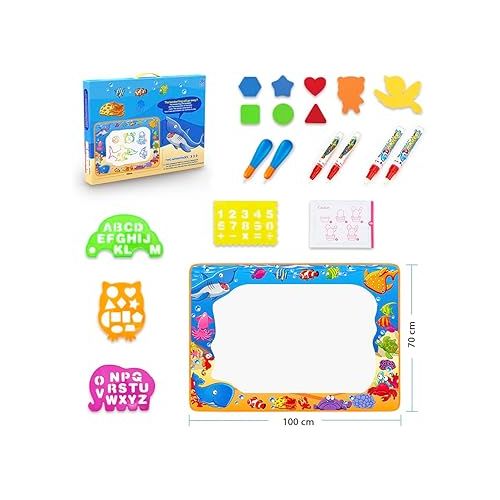  Water Doodle Mat - Kids Painting Writing Color Doodle Drawing Mat Toy Bring Magic Pens Educational Toys for Age 2 3 4 5 6 7 Year Old Girls Boys Age Toddler Gift