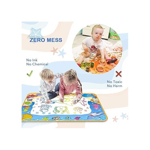  Water Doodle Mat - Kids Painting Writing Color Doodle Drawing Mat Toy Bring Magic Pens Educational Toys for Age 2 3 4 5 6 7 Year Old Girls Boys Age Toddler Gift