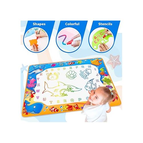  Water Doodle Mat - Kids Painting Writing Color Doodle Drawing Mat Toy Bring Magic Pens Educational Toys for Age 2 3 4 5 6 7 Year Old Girls Boys Age Toddler Gift