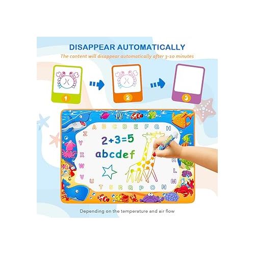  Water Doodle Mat - Kids Painting Writing Color Doodle Drawing Mat Toy Bring Magic Pens Educational Toys for Age 2 3 4 5 6 7 Year Old Girls Boys Age Toddler Gift