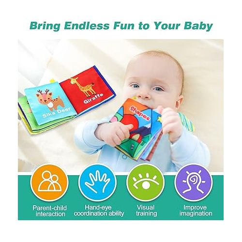  Baby Bath Books, Nontoxic Fabric Soft Baby Cloth Books, Early Education Toys, Waterproof Baby Books for Toddler, Infants Perfect Shower Toys, Kids Bath Toys Birthday Gift (Pack of 8)