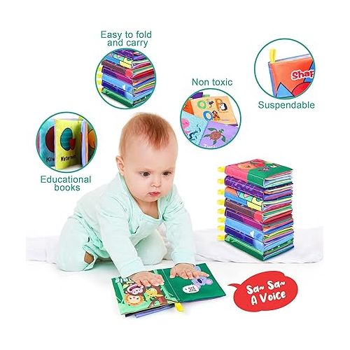  Baby Bath Books, Nontoxic Fabric Soft Baby Cloth Books, Early Education Toys, Waterproof Baby Books for Toddler, Infants Perfect Shower Toys, Kids Bath Toys Birthday Gift (Pack of 8)