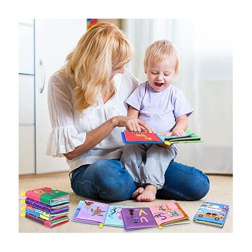  Baby Bath Books, Nontoxic Fabric Soft Baby Cloth Books, Early Education Toys, Waterproof Baby Books for Toddler, Infants Perfect Shower Toys, Kids Bath Toys Birthday Gift (Pack of 8)