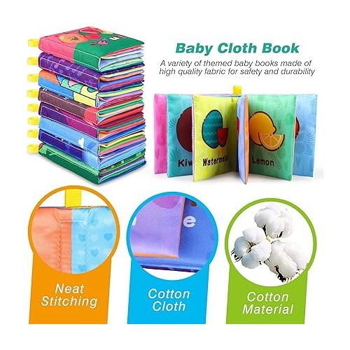  Baby Bath Books, Nontoxic Fabric Soft Baby Cloth Books, Early Education Toys, Waterproof Baby Books for Toddler, Infants Perfect Shower Toys, Kids Bath Toys Birthday Gift (Pack of 8)