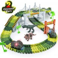 [아마존 핫딜] Toyk Dinosaur Toys,156pcs Create A Dinosaur World Road Race,Flexible Track Playset and 2 pcs Cool Dinosaur car for 3 4 5 6 Year & Up Old boy Girls Best Gift