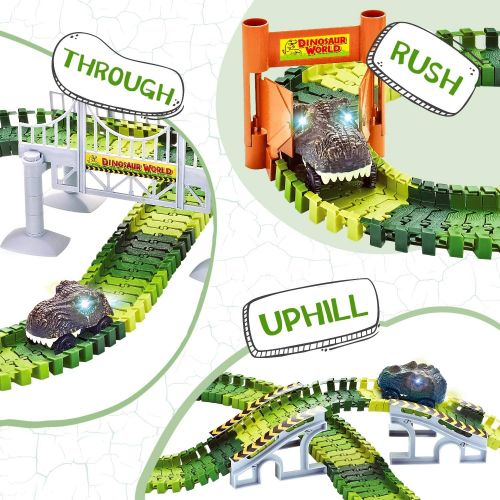  [아마존 핫딜] Toyk Dinosaur Toys,156pcs Create A Dinosaur World Road Race,Flexible Track Playset and 2 pcs Cool Dinosaur car for 3 4 5 6 Year & Up Old boy Girls Best Gift