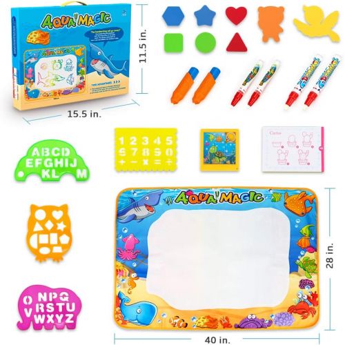  [아마존 핫딜] Toyk Aqua Magic Mat - Kids Painting Writing Doodle Board Toy - Color Doodle Drawing Mat Bring Magic Pens Educational Toys for Age 3 4 5 6 7 8 9 10 11 12 Year Old Girls Boys Age Tod