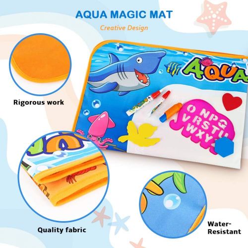  [아마존 핫딜] Toyk Aqua Magic Mat - Kids Painting Writing Doodle Board Toy - Color Doodle Drawing Mat Bring Magic Pens Educational Toys for Age 3 4 5 6 7 8 9 10 11 12 Year Old Girls Boys Age Tod