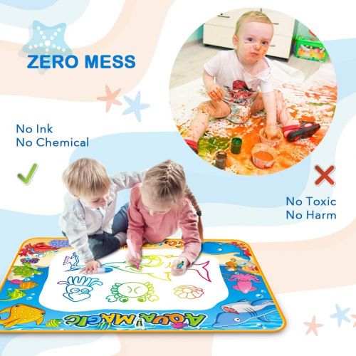  [아마존 핫딜] Toyk Aqua Magic Mat - Kids Painting Writing Doodle Board Toy - Color Doodle Drawing Mat Bring Magic Pens Educational Toys for Age 3 4 5 6 7 8 9 10 11 12 Year Old Girls Boys Age Tod