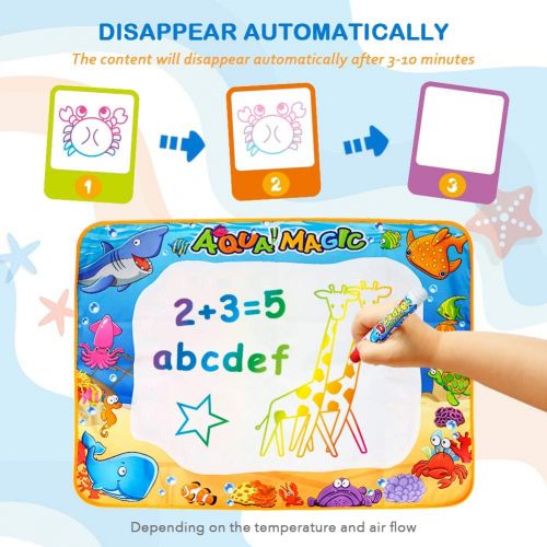  [아마존 핫딜] Toyk Aqua Magic Mat - Kids Painting Writing Doodle Board Toy - Color Doodle Drawing Mat Bring Magic Pens Educational Toys for Age 3 4 5 6 7 8 9 10 11 12 Year Old Girls Boys Age Tod