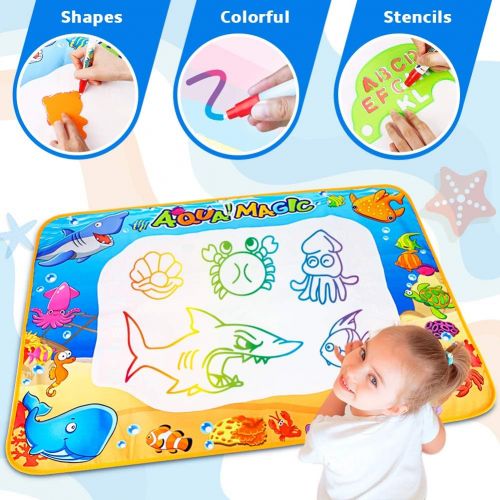  [아마존 핫딜] Toyk Aqua Magic Mat - Kids Painting Writing Doodle Board Toy - Color Doodle Drawing Mat Bring Magic Pens Educational Toys for Age 3 4 5 6 7 8 9 10 11 12 Year Old Girls Boys Age Tod