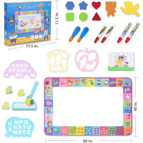  [아마존 핫딜] Toyk Aqua Magic Mat - Kids Painting Writing Doodle Board Toy - Color Doodle Drawing Mat Bring Magic Pens Educational Toys for Age 3 4 5 6 7 8 9 10 11 12 Year Old Girls Boys Age Toddler