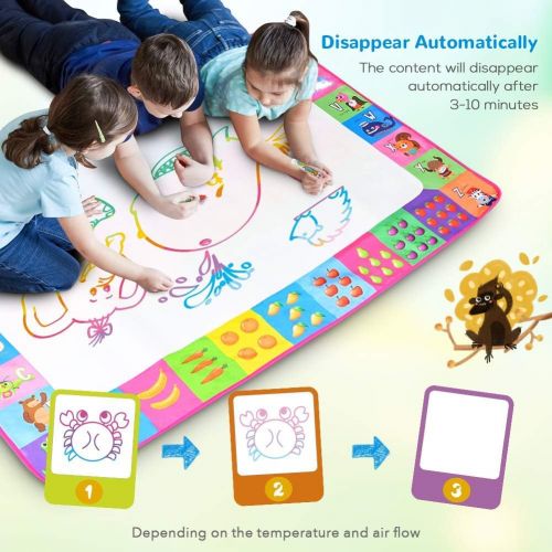  [아마존 핫딜] Toyk Aqua Magic Mat - Kids Painting Writing Doodle Board Toy - Color Doodle Drawing Mat Bring Magic Pens Educational Toys for Age 3 4 5 6 7 8 9 10 11 12 Year Old Girls Boys Age Toddler