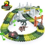 [아마존베스트]Dinosaur Toys,156pcs Create A Dinosaur World Road Race,Flexible Track Playset and 2 pcs Cool Dinosaur car for 3 4 5 6 Year & Up Old boy Girls Best Gift (Green-1)