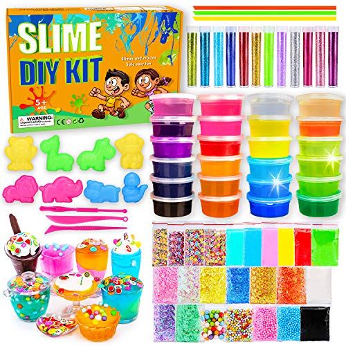  Toyk DIY Slime Kit-Ultimate Glow in The Dark Glitter Slime Making Kit- Slime Kit for 3 4 5 6 7 8 9 10 Year Old Girl and Boy Party Best Choice