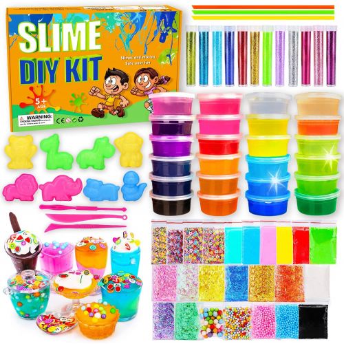  Toyk DIY Slime Kit-Ultimate Glow in The Dark Glitter Slime Making Kit- Slime Kit for 3 4 5 6 7 8 9 10 Year Old Girl and Boy Party Best Choice