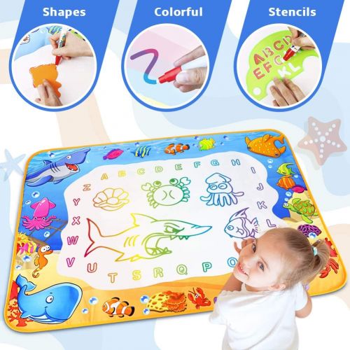  Toyk Water Doodle Mat - Kids Painting Writing Doodle Toy Mat - Color Doodle Drawing Mat Bring Magic Pens Educational Toys for Age 3 4 5 6 7 8 9 10 11 12 Year Old Girls Boys Age Toddler