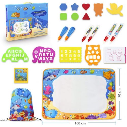  Toyk Water Doodle Mat - Kids Painting Writing Doodle Toy Mat - Color Doodle Drawing Mat Bring Magic Pens Educational Toys for Age 3 4 5 6 7 8 9 10 11 12 Year Old Girls Boys Age Toddler