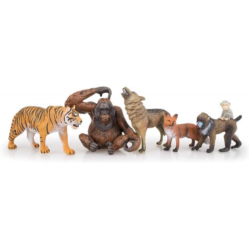  TOYMANY 12PCS Realistic Jungle Animal Figurines, 2-6 Safari Animal Figures Set Includes Elephant,Tiger,Giraffe,Deer,Monkey, Educational Toy Cake Toppers Christmas Birthday Toy Gift