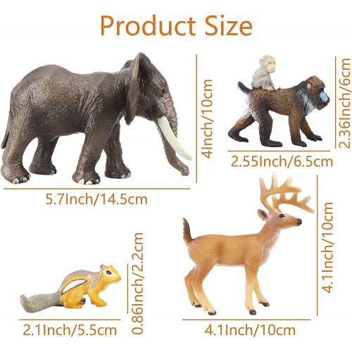  TOYMANY 12PCS Realistic Jungle Animal Figurines, 2-6 Safari Animal Figures Set Includes Elephant,Tiger,Giraffe,Deer,Monkey, Educational Toy Cake Toppers Christmas Birthday Toy Gift