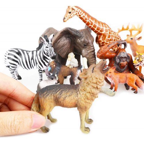  TOYMANY 12PCS Realistic Jungle Animal Figurines, 2-6 Safari Animal Figures Set Includes Elephant,Tiger,Giraffe,Deer,Monkey, Educational Toy Cake Toppers Christmas Birthday Toy Gift